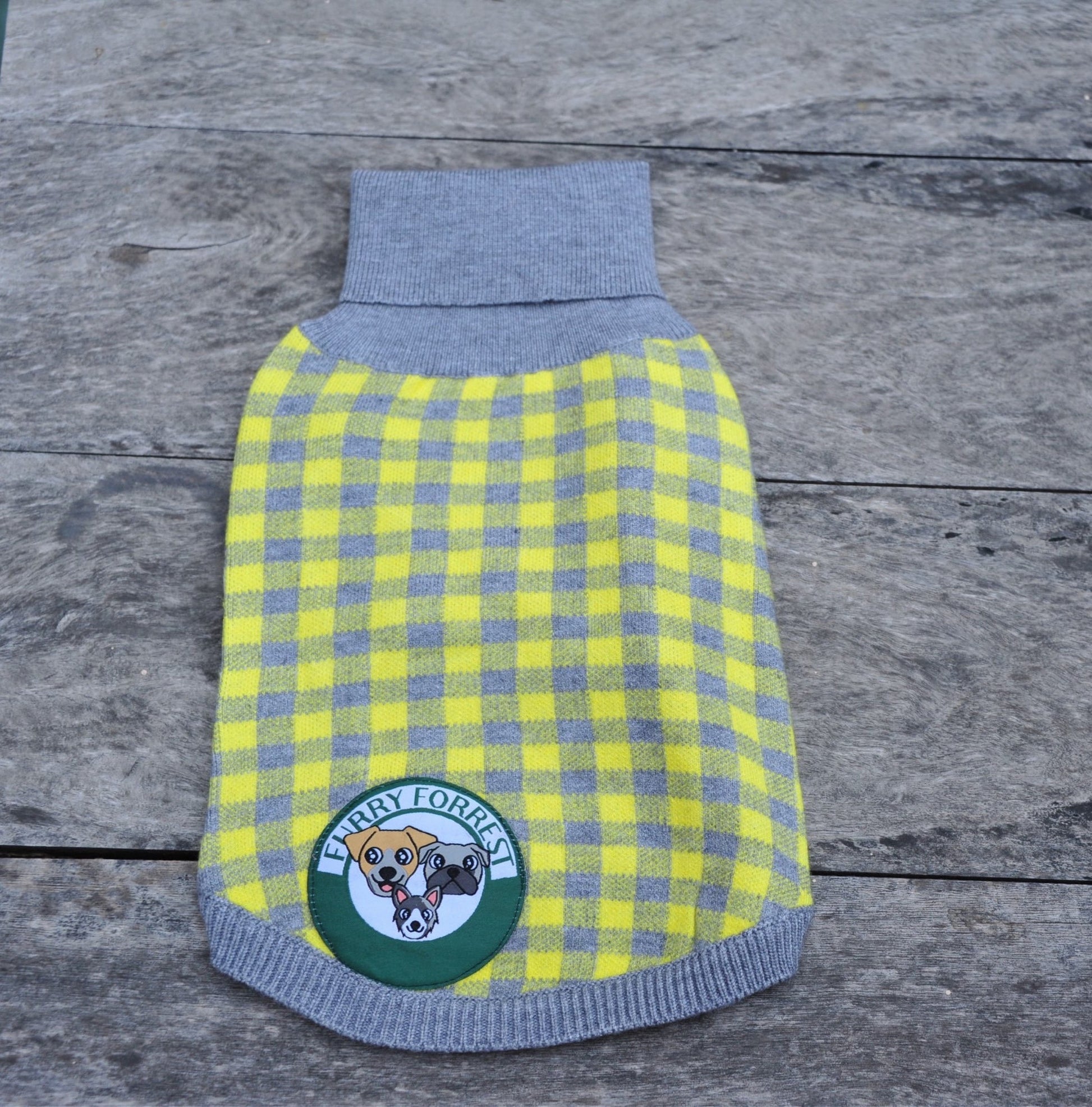 EcoCozy Turtleneck Pet Sweater Furry Forrest  Grey/Yellow / 2XL