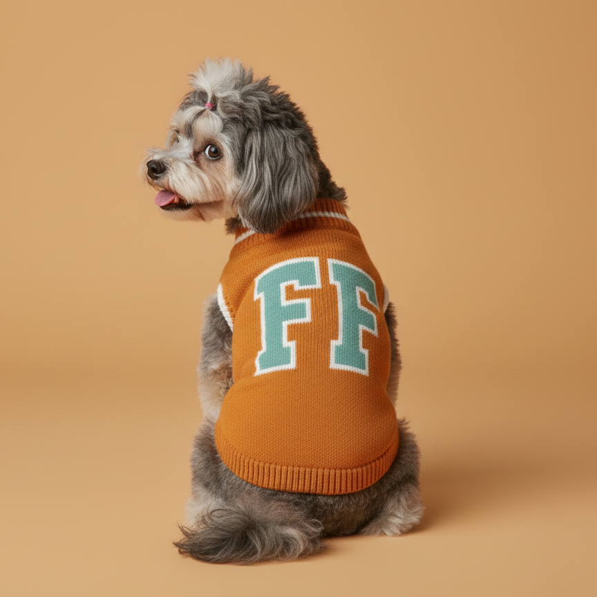 FF Varsity Heritage Sweater For Pets – Ochre Orange Furry Forrest