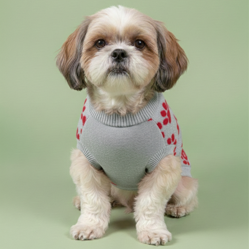 Signature Paw-Print Neck Adjustable Dog Sweater Furry Forrest