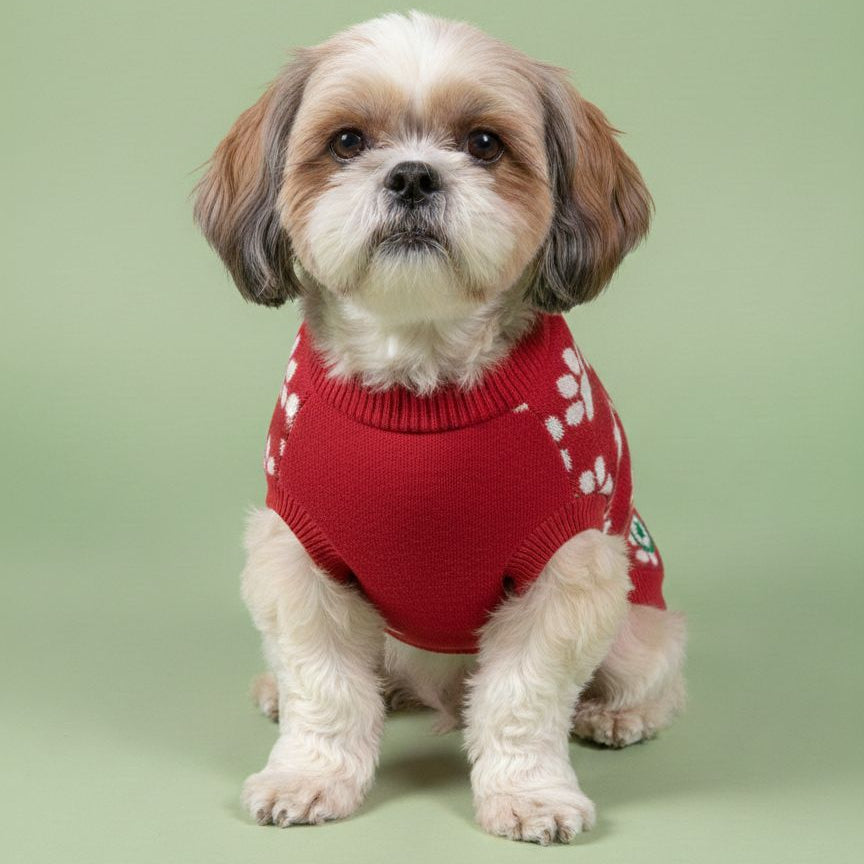 Signature Paw-Print Neck Adjustable Dog Sweater Furry Forrest